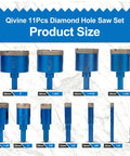 Premium Diamond Hole Saw Kit With Brazed Serrated Teeth, different sizes from 6mm to 50mm for tile and masonry cutting.