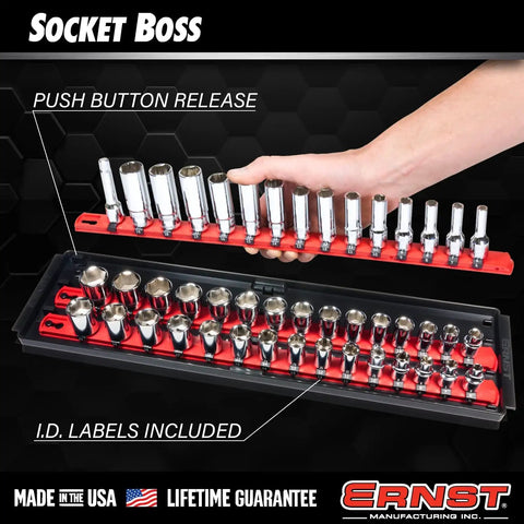 Pro Grade Hi Viz Socket Boss 3 Pack Organizer Set For Sockets And Ratchets Holds 114 Sockets with push button release