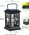 Solar Lanterns Outdoor Hanging Dancing Flame Lights, IP65 ABS black lantern with solar panel and hook, 7-inch size