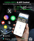Hand holding smartphone displaying app controlling Crystal Clear 4K Front Cabin Rear Dash Cam With 5.8 GHz WiFi 6 IR Night Vision.