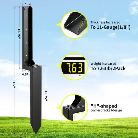 Two Pack Fence Post Repair Kit Fix Rotting Or Damaged Wood Posts Without Replacing Them With Heavy Duty Steel Brackets And Concrete Anchors For Permanent Stabilization And Lasting Value diagram showing dimensions, thickness, and weight.