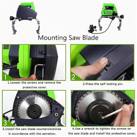 Get The Job Done Right With This Heavy Duty Electric Pipe Cutter Slicing Plastic And Metal Up To 400Mm No Sweat showing blade mounting steps.