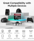 Display of Industrial Grade 256GB MicroSD Card With Adapter For Dash Cams And Action Cams Ultra High Speed U3 A2 V30 Endurance Rated For 4K Video Recording In Tough Conditions alongside compatible electronic devices.