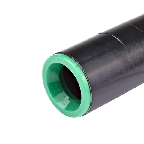 Raindrip 344G00UB compression coupling end view for 1/2-in drip tubing, black body with green ring