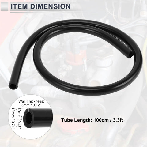 Universal Silicone Vacuum Hose For Automotive Use High Temperature 3.3 Ft Long 12mm ID 3mm Wall Thickness 18mm OD 130 PSI Max