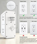 Straight Up Best Wide Spaced Wall Outlet Extender Includes Night Light showing duplex and USB receptacles with surge protection.