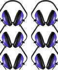 Six Pack Adjustable Safety Ear Muffs For Noise Reduction And Hearing Protection All Day Comfort For Hunting Shooting Construction And Woodworking Blue, displayed in pairs.