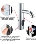Touchless Bathroom Faucet With Manual And Automatic Modes One Temperature Control Rod Chrome Finish Hygienic Sensor Tap