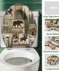Elongated Resin Toilet Seat for Cabin Bathrooms with forest-themed design, stainless steel hinges, fits standard toilets.