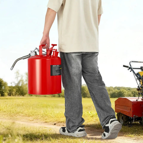 Rock Solid 5 Gallon Safety Gas Can Heavy Duty Type II Fuel Container With Stainless Flame Arrestor Zero Drip Auto Closing Lid And Adjustable Metal Spout Carbon Steel Jerry Can For Home Garage Refueling
