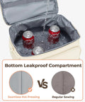 Insulated Puffer Cooler Bag Holds Thirty Two Cans Soft Side Duffel Tote With Double Deck Setup Built For Weekend Warrior Chill Sessions Tailgate Stashes And Day Trip Essentials Beige showing leakproof design with cans inside.