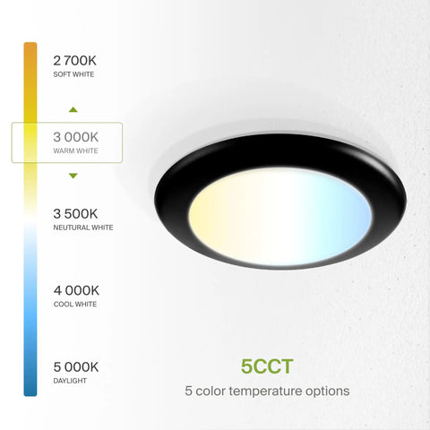 Six Pack 6 Inch LED Disk Lights 15W 5CCT 2700K To 5000K 1245 Lumens Dimmable Flush Mount Ceiling Light Fixture with 5 color options