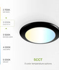 Dope 6 Inch LED Disk Lights 15W Dimmable Flush Mount Ceiling Fixtures, 5 CCT 2700K To 5000K, 1245 Lumens, color temperature chart shown