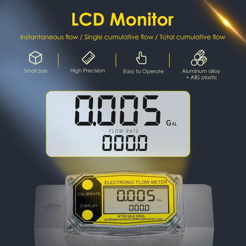 1.5-Inch Flow Meter For Fuel And Water Turbine Digital Flowmeter Diesel Kerosene 10-73.5 GPM Range Aluminum Alloy Construction LCD Display