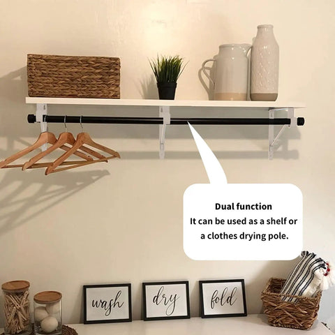 Four Pack White Heavy Duty Closet Rod Brackets And Shelf Supports Great For Wardrobe Storage, with wooden hangers and decor