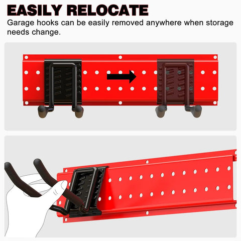 Garage Tool Organizer Wall Mount 49 Point 5 Inch Heavy Duty Rack With Nine Hooks Shovel Holder And Rake Holder for easy relocation