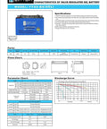 Specifications sheet for 12V Gel Battery YTX9-BS For Honda EU3000 Generator 2000-2011, 8Ah, 135 CCA, maintenance-free design