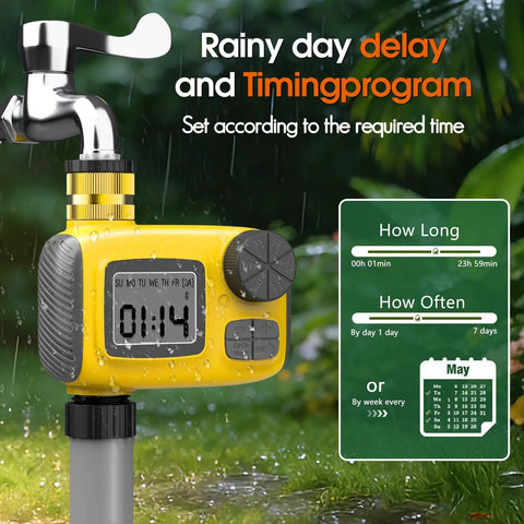 Drip Irrigation Kit With Smart Water Timer For Garden Yard And Greenhouse, 98 Feet Half Inch Hose, 20 Adjustable Copper Nozzles