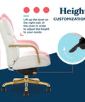 Side view of Symphony Ergonomic Bonded Leather Swivel Executive Chair with height adjustment feature, white and gold design