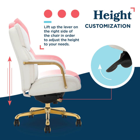 Side view of Symphony Ergonomic Bonded Leather Swivel Executive Chair with height adjustment feature, white and gold design