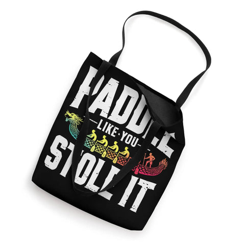 Paddler Tote Bag For Dragonboating Enthusiasts Crew Gear For Paddles Towels And Essentials Race Day Or Festival With A Paddle Like You Stole It Vibe On The Go, 16x16 in black tote with colorful dragon boat graphics