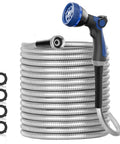 50 Foot Stainless Steel Garden Hose Heavy Duty With Nozzles, 304 Stainless Steel Water Pipe, Flexible, No Kink, Silver Color