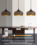 Modern Walnut Wood Dome Pendant Light Matte Black Metal With Warm Gold Interior Adjustable Hanging Fixture showing dimming feature.