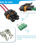 Heavy Duty 12AWG Waterproof Inline ATO ATC Blade Fuse Holder With Secure Cover For Cars Trucks And Boats Comes Loaded With Six 30A Fuses And Twelve Heat Shrink Butt Connectors For Badass Under The Hood Electrical Shield connectors and fuse holder shown with wires.