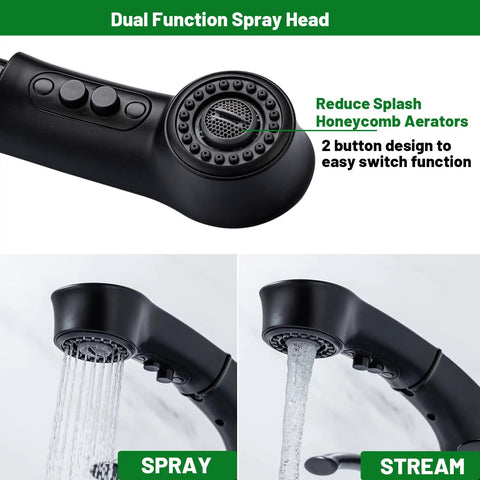 Pull-Down Lavatory Faucet For 3-Hole Vanity 4-Inch Centerset Matte Black Dual-Handle Design Easy Install Three Modes Stream Spray Pause With Splash-Reducing Bubble Or Powerful Rainfall Modern Dope Bath Upgrade