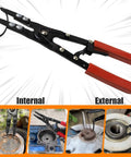 Heavy Duty 10 Inch Spindle Snap Ring Pliers Set With Ratchet Lock For Internal And External Circlips Quick Install And Removal Tool Kit For Ford And General Auto Repair 2025 Upgraded Model Built Tough, black and red pliers with multiple action images