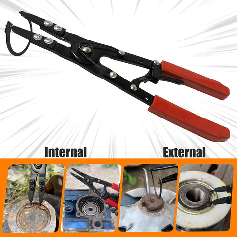 Heavy Duty 10 Inch Spindle Snap Ring Pliers Set With Ratchet Lock For Internal And External Circlips Quick Install And Removal Tool Kit For Ford And General Auto Repair 2025 Upgraded Model Built Tough, black and red pliers with multiple action images