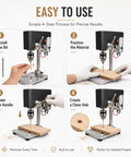 Mydymx Benchtop Mini Drill Press Multi Function Milling Tool Adjustable Precision Workshop Machine For Wood Metal And Plastic Diy Crafts Stable Platform setup steps for precise drilling in a workshop.