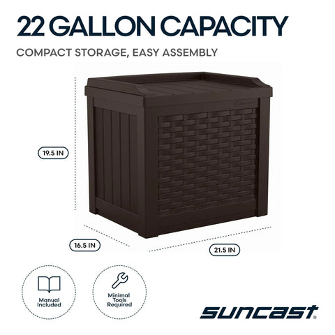 Java Resin 22 Gallon Outdoor Deck Box Weatherproof Storage Bin For Cushions Tools Towels And Pool Gear with dimensions.