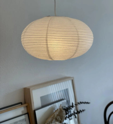 Set Of 2 16 Inch Oval Paper Lanterns Rice Paper Lamp Shades For Home Decor Weddings Parties Bridal Showers Garden And Holidays Easy To Assemble Hanging Lights For Warm Ambient Glow - one hanging