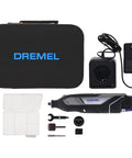 Certified Renewed 12 Volt Cordless Rotary Tool Kit Featuring Variable Speed And Long Lasting Lithium Ion Battery with Dremel accessories.