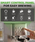 Smart control panel of This Twenty Bar Espresso Maker Delivers Rich Bold Flavor With An Integrated Milk Frother And Roomy Removable Tank.