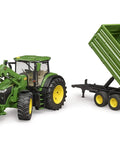 John Deere 7R 350 Scale Tractor With Front Loader And Tandem Tipping Trailer 1 To 16 Diecast Model shown with raised trailer