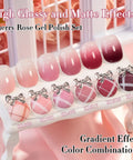Cherry Rose Gel Polish Set with gradient nail colors on display stand