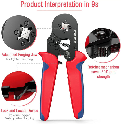 Wire Ferrule Crimping Tool Kit With 1200 Ferrule Terminals, Self Adjusting Ratchet Crimper Plier details and features.