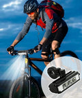 Cyclist using Ultra Bright USB Rechargeable Bike Light With Waterproof Aluminum Headlamp, Quick Charge, 2-3 Hour Run Time