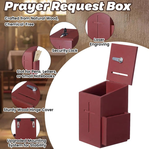 Built Tough Wooden Donation Box Keeps Church Offerings And Prayer Notes Totally Secure With Dual Keys And Smooth Hinged Lid Featuring Dark Mahogany Finish And Easy Mounting On Counters Or Walls.
