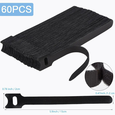 60 Pack Reusable Cable Ties 6 Inch Adjustable Cord Straps Wire Organizer Hook Loop Cable Management For Home Office Garage