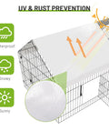 Durable Metal Chicken Coop 86 By 40 By 40 Inch With Waterproof Cover showing UV and rust prevention features.