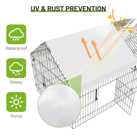 Durable Metal Chicken Coop 86 By 40 By 40 Inch With Waterproof Cover showing UV and rust prevention features.