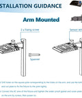 Installation instructions for 200W LED Parking Lot Light With Photocell And Adjustable Arm Mount, showing arm setup and sensor window