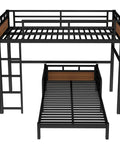 Detachable Twin XL Bunk Bed With Metal Guardrails In Walnut Finish, space saving convertible loft system with platform beds view