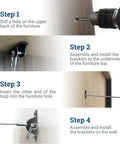 Step-by-step installation of Anti Tip Furniture Anchors For Dresser, Bookshelf And Cabinet Safety, Heavy Duty Wall Straps Kit.