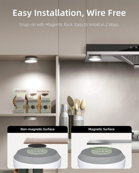 Rechargeable LED Puck Lights With Remote Control, Wireless Dimmable Under Cabinet Lighting, Battery Operated Puck Light