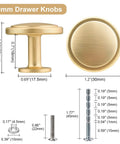 Brushed Gold Cabinet Knobs 2 Pack 1-1/4 Inch Round Zinc Alloy Hardware For Cabinets And Drawers with size details