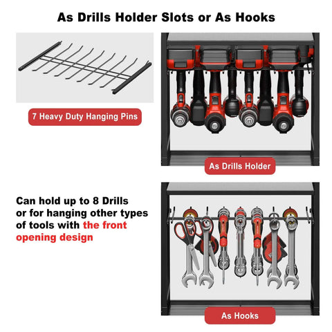 Power Tool Organizer Cart With Charging Station And Heavy Duty Tool Bag For Garage And Workshop, shown with 8 slots for drills or tools
